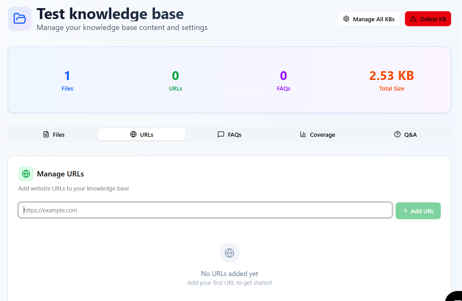 URL Management Screenshot