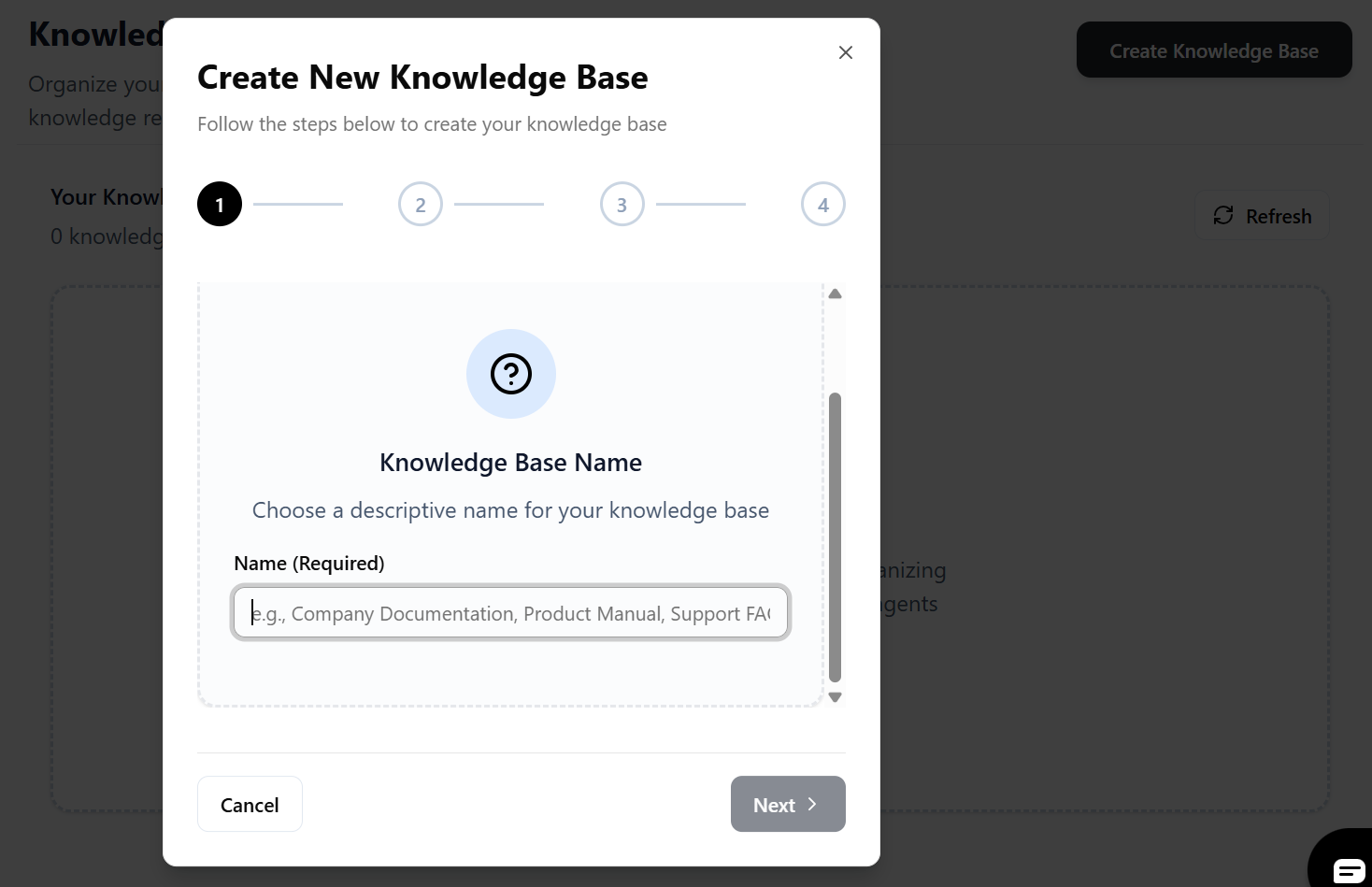 Create Knowledge Base Screenshot
